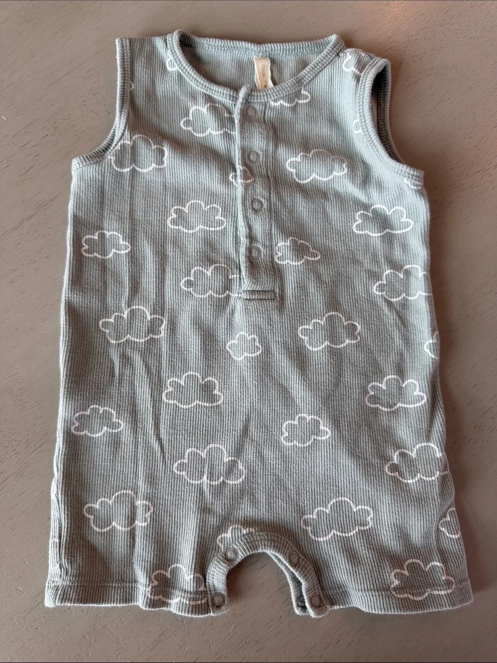 Quincy Mae 6-12 months Cloud Print Ribbed Baby Romper - blue